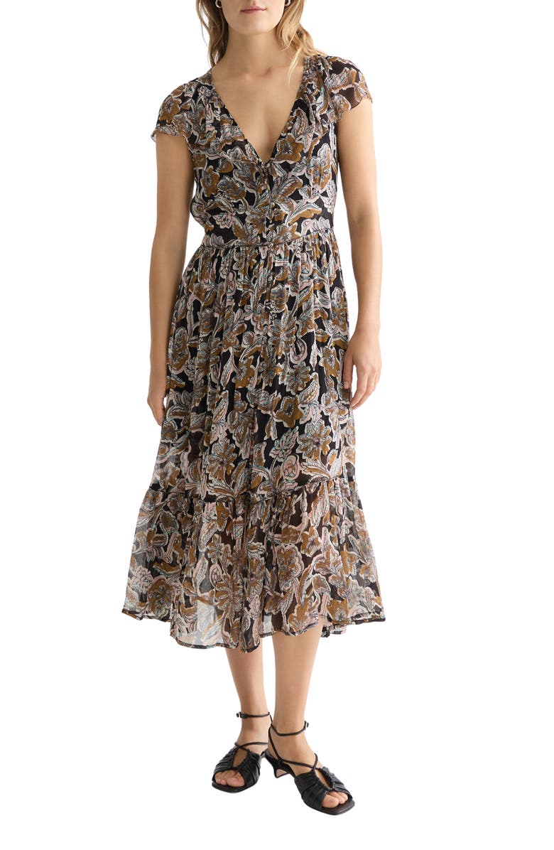 Scotch & Soda Print Chiffon Midi Dress, Main, color, Lucky Bandana Multi Meteorite
