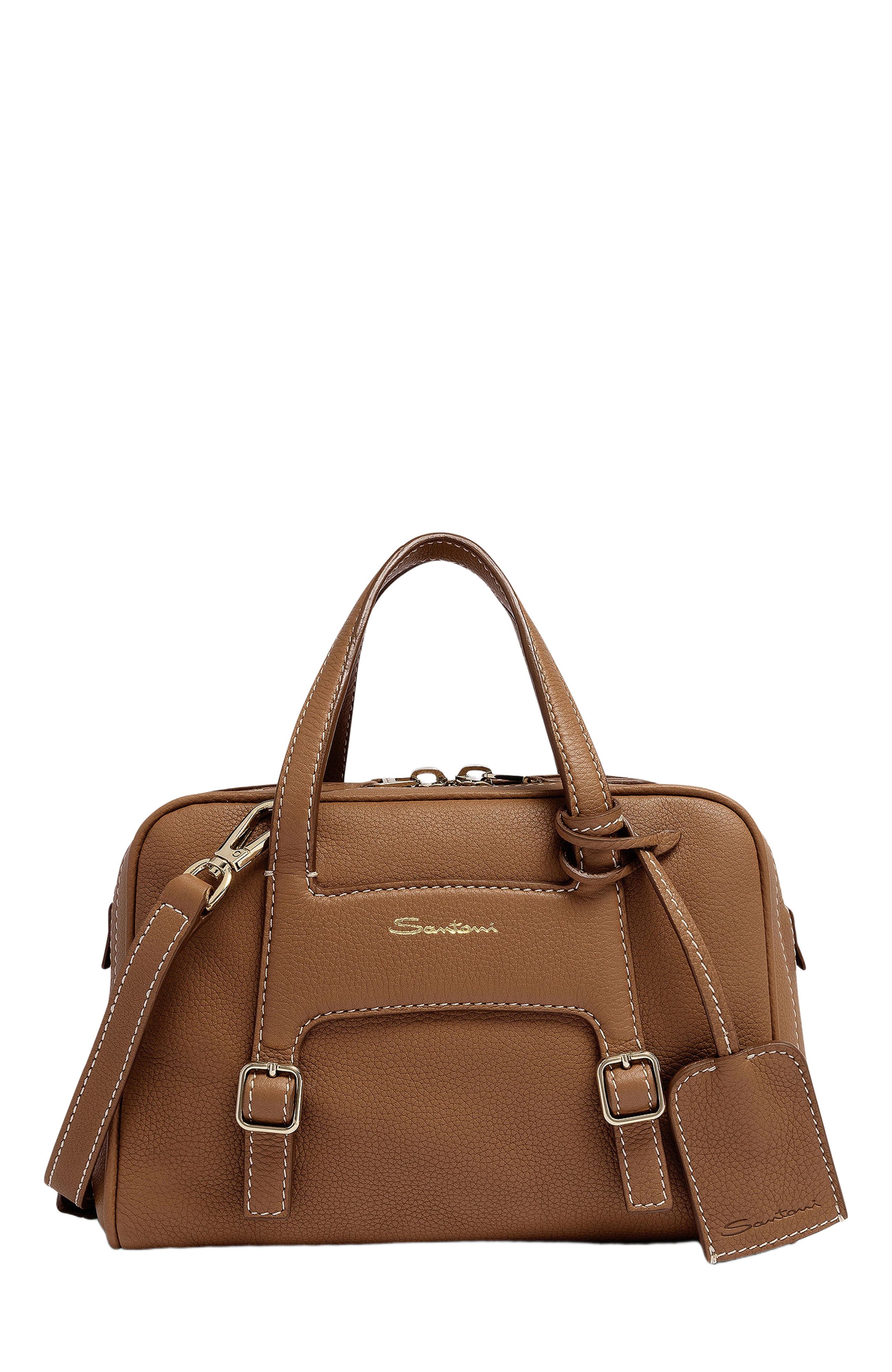 Santoni Leather handbag, Main, color, Brown