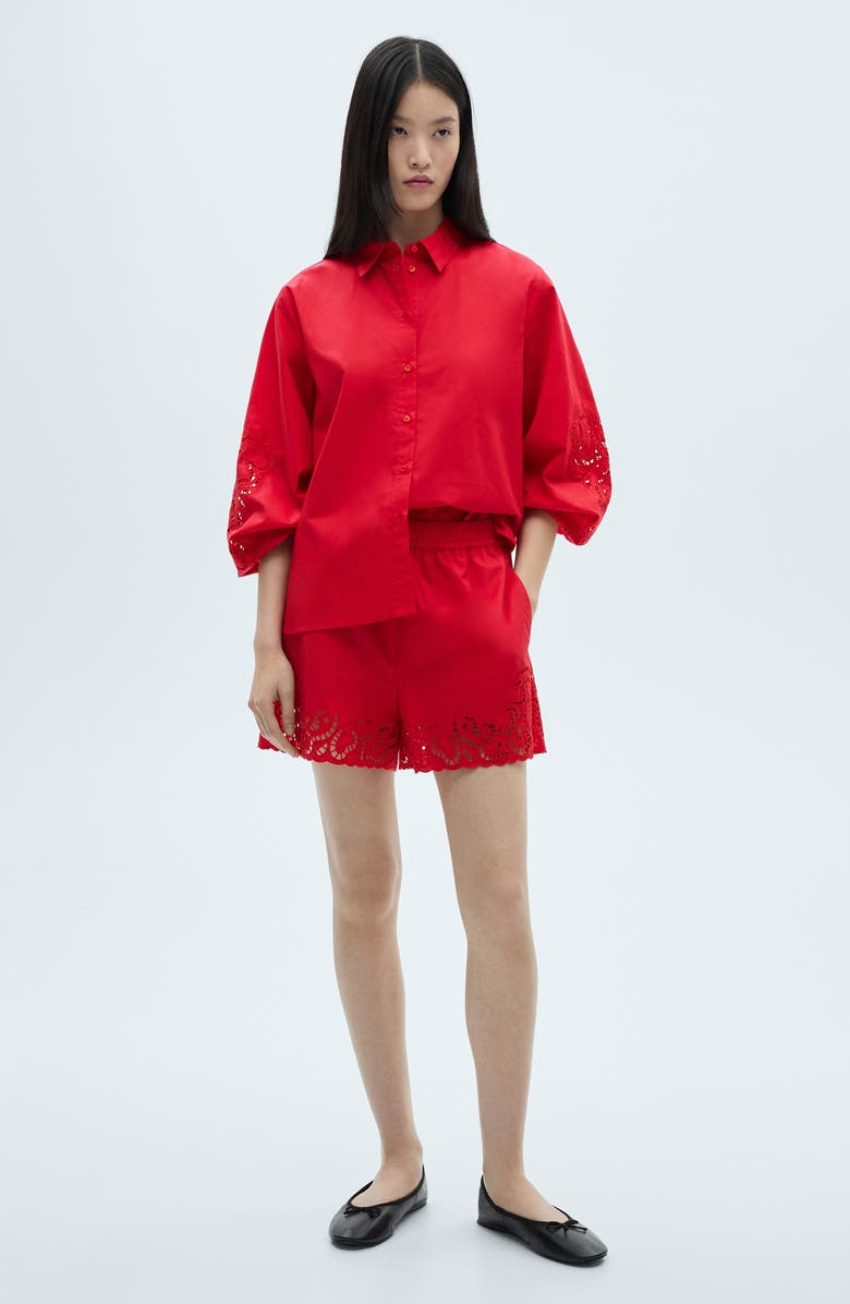 MANGO Eyelet Embroidered Cotton Blend Shorts, Alternate, color, 