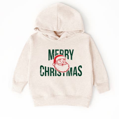 Merry Christmas Arched Glitter Santa Hoodie (Toddler)