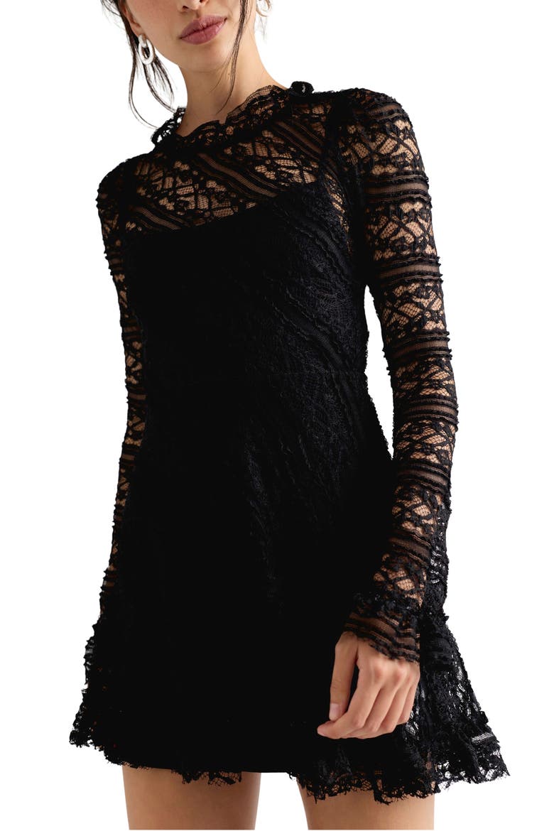 Woodland Whispers Lace Minidress, Main, color, BLACK