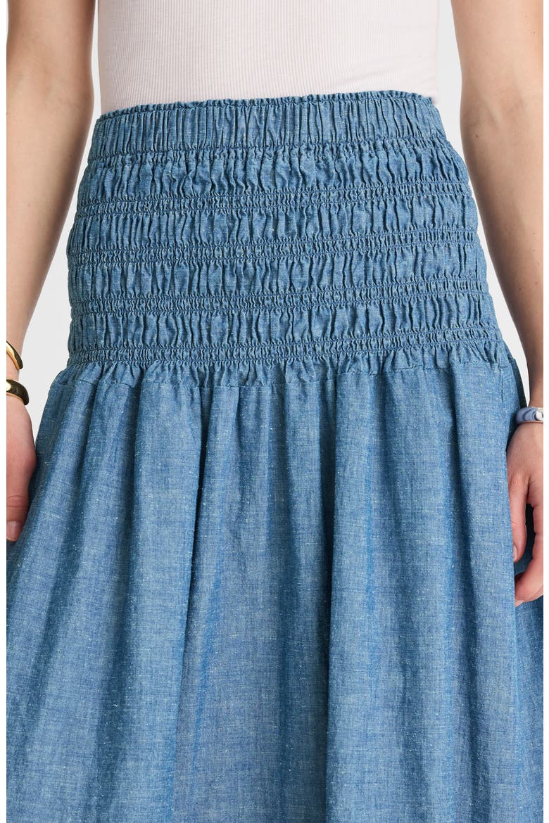 Smocked Denim Maxi Skirt, Alternate, color, BRINKLEY WASH