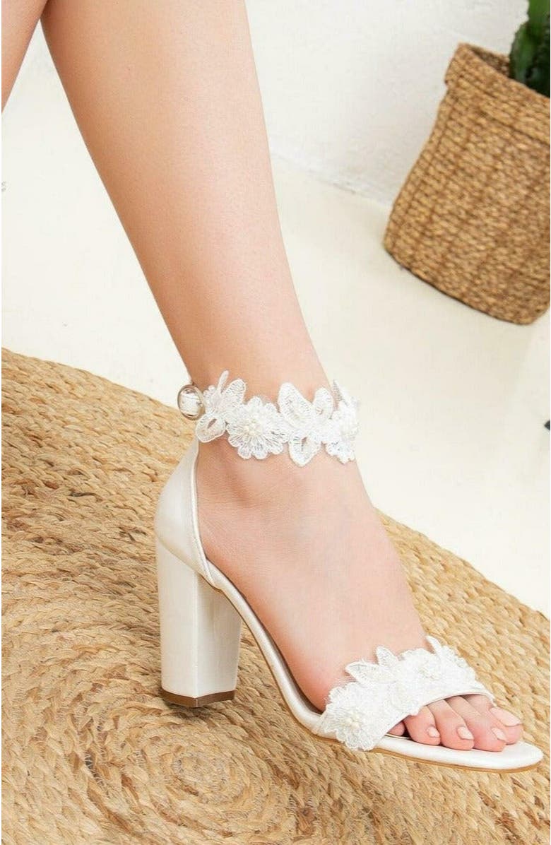 Forever & Always Shoes Dede Lace Bridal Heeled Sandals, Alternate, color, Ivory