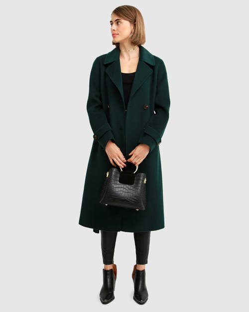 Belle & Bloom Front Runner Belted Coat In Dark Green