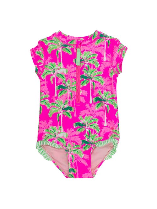 Rufflebutts Girls Short Sleeve Upf50+ One Piece Rash Guard In Multi
