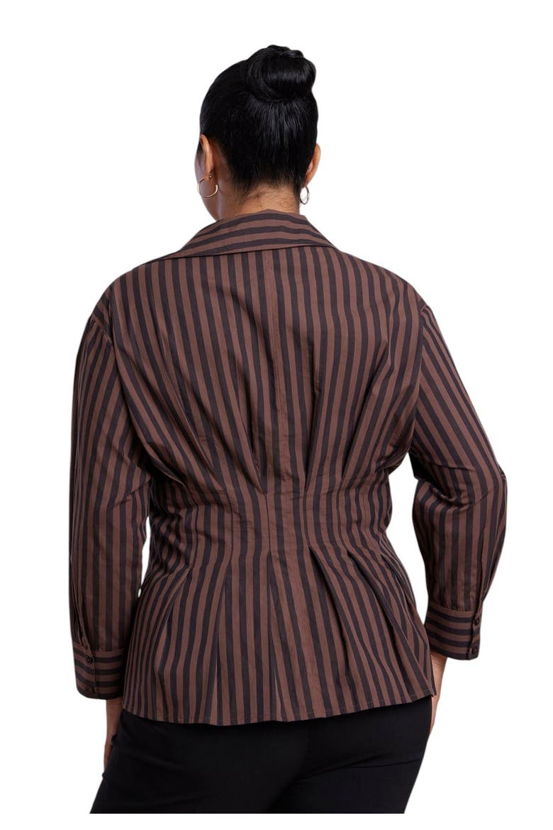 Pleated Striped Poplin Top (plus), Alternate, color, SOIL STRIPE
