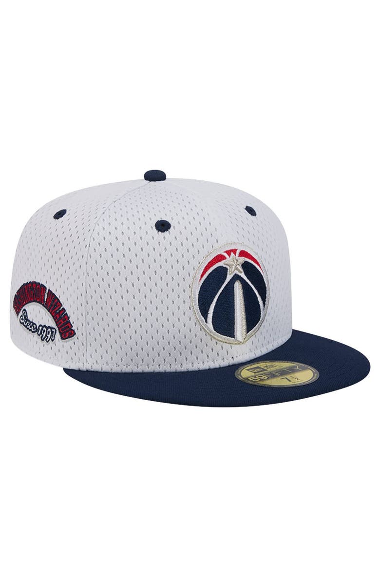 New Era Men's New Era White/Navy Washington Wizards Throwback 2Tone 59FIFTY Fitted Hat, Alternate, color, White