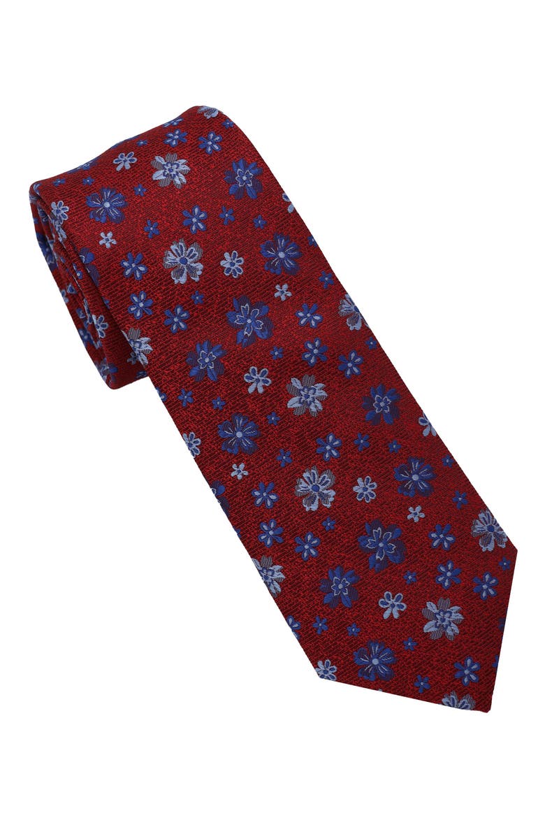 Floral Twill Slim Tie, Main, color, RED