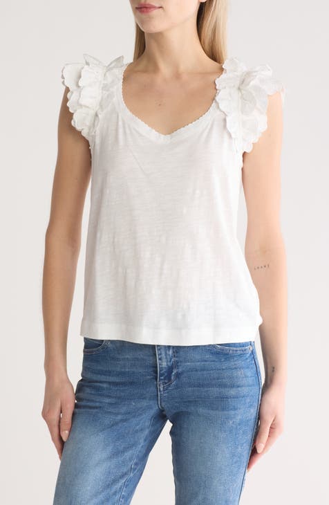 Embroidered Ruffle Sleeve Knit Top