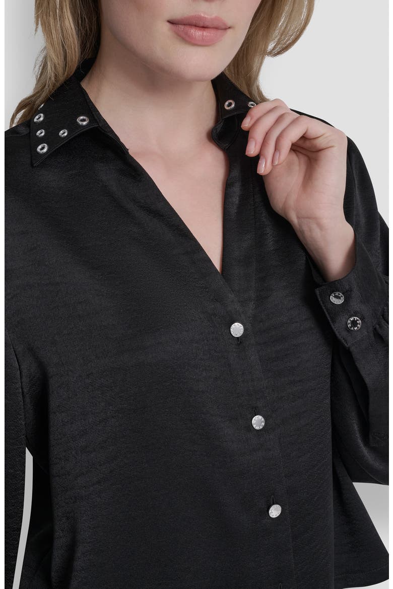 Grommet Collar Button-Up Shirt, Alternate, color, BLACK