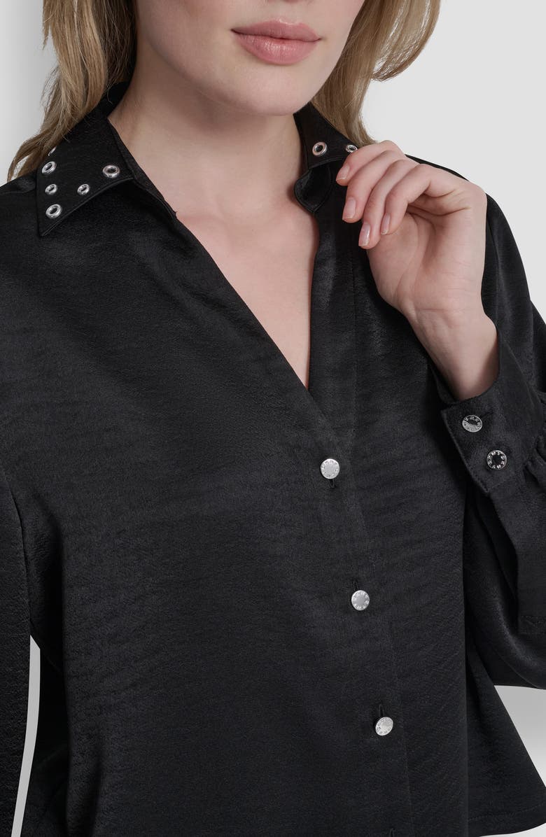 DKNY Grommet Collar Button-Up Shirt, Alternate, color, Black