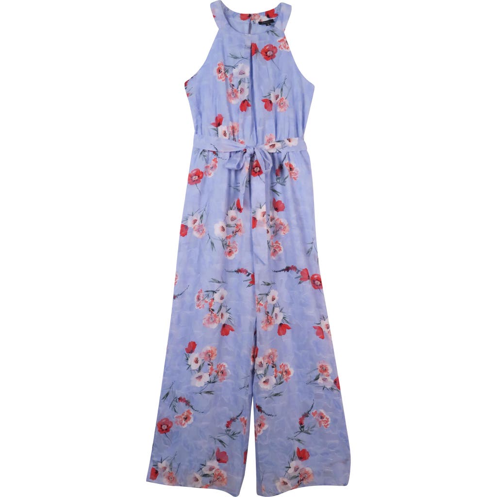 Shop Zunie Floral Burnout Chiffon Jumpsuit In Periwinkle
