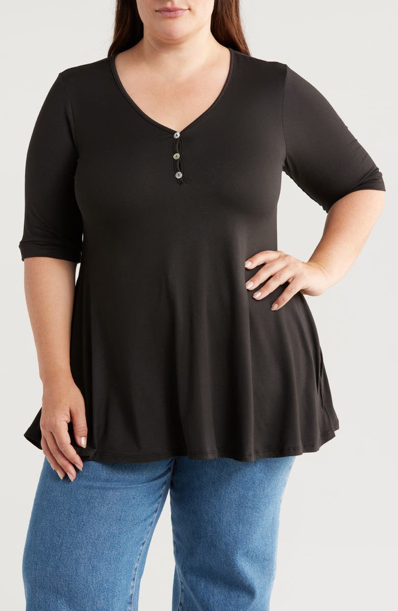 24seven Comfort Apparel Three-Button Tunic, Main, color, Black