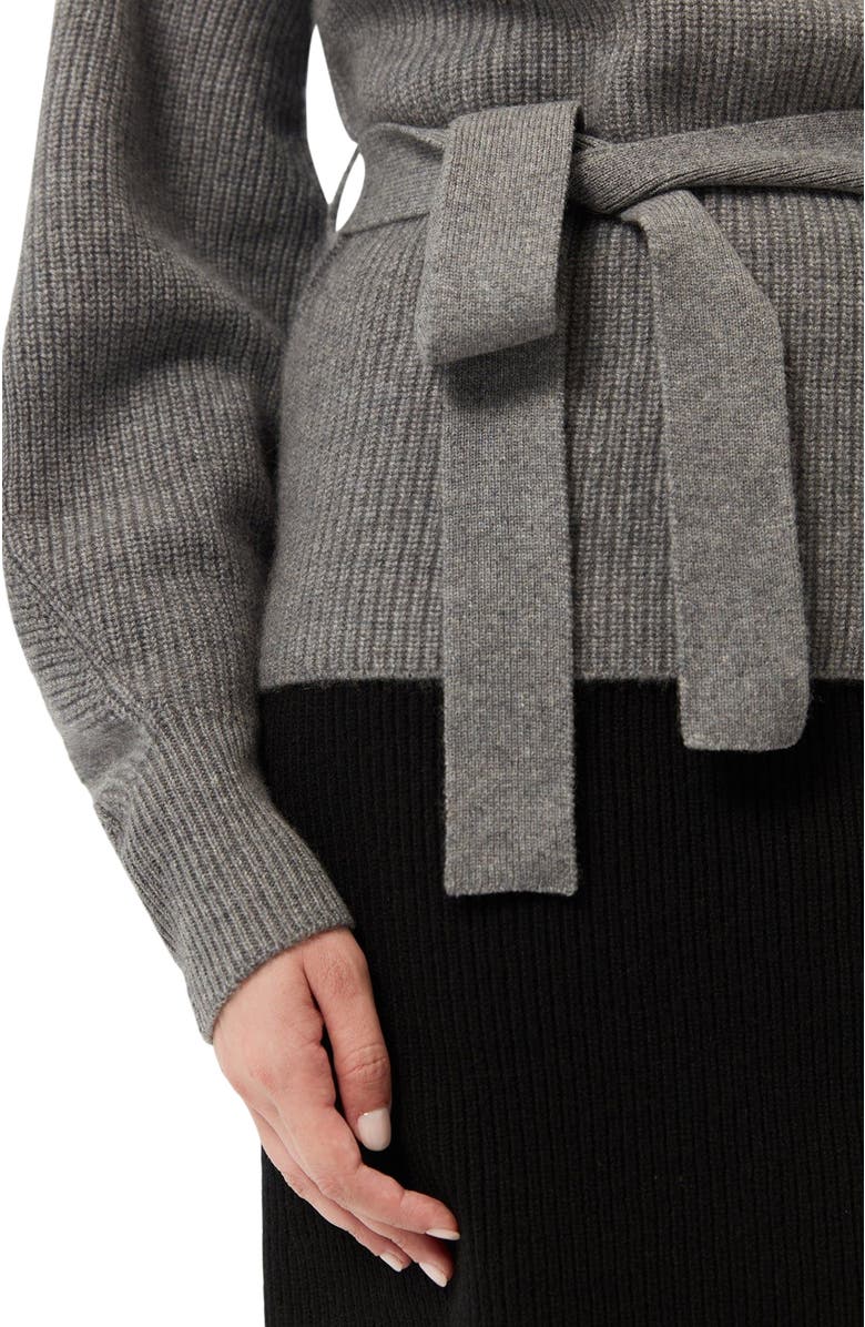 GOBI Mongolian Cashmere Belted Cashmere Turtleneck, Alternate, color, Dim Gray
