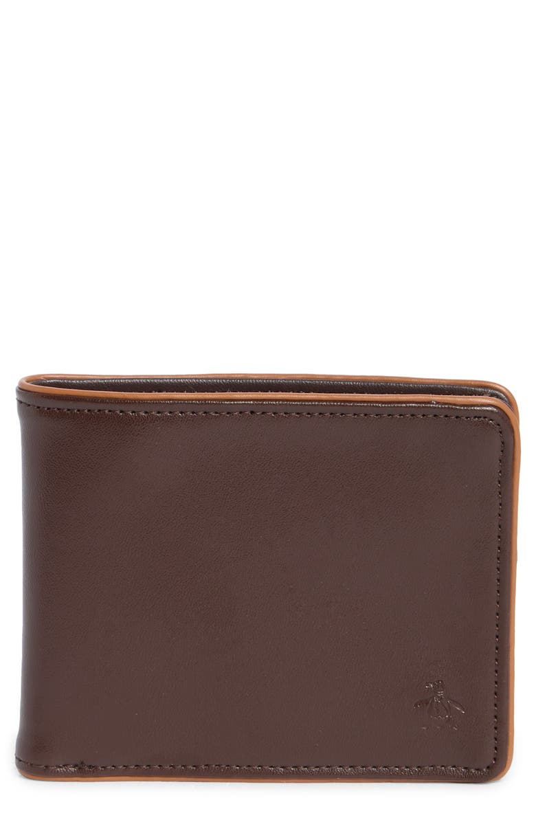Original Penguin Suntan Edge Leather Bifold Wallet, Main, color, Brown