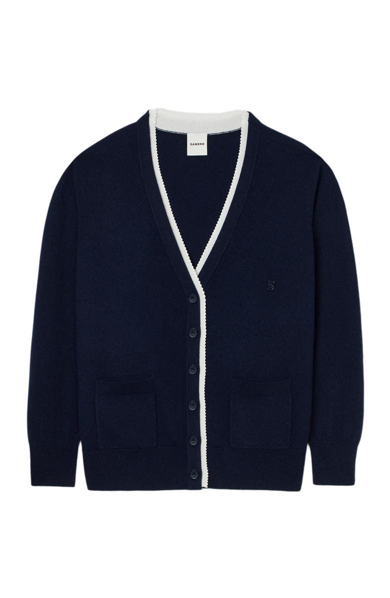 SANDRO Long two-tone cardigan, Alternate, color, Navy Blue