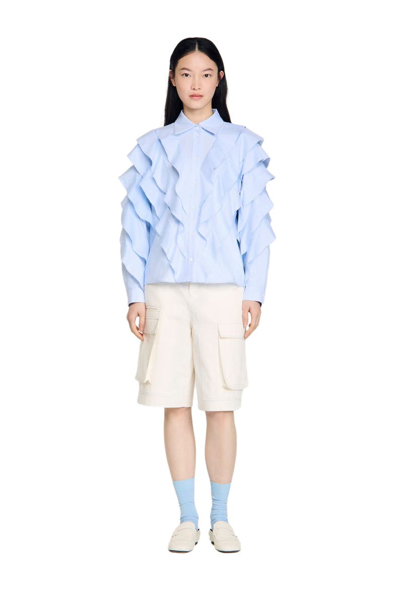 Ruffled cotton shirt, Alternate, color, Sky blue
