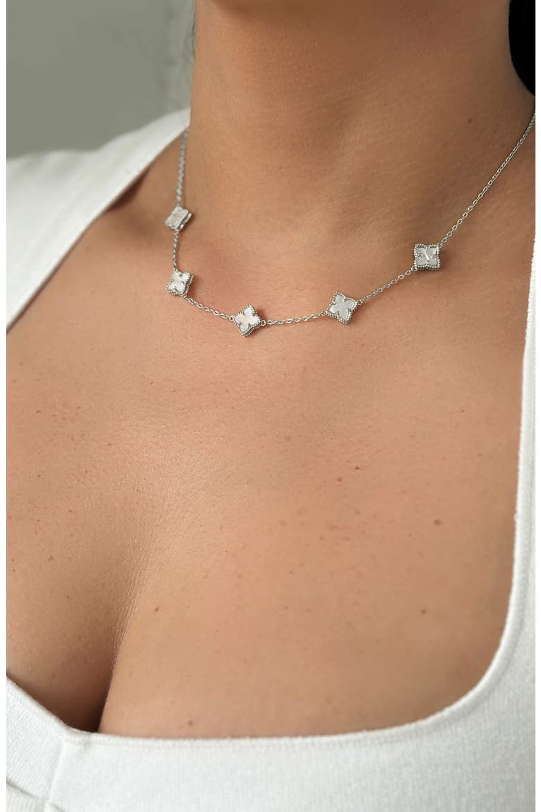 Mother of Pearl Station Necklace, Alternate, color, WHITE/SILVER