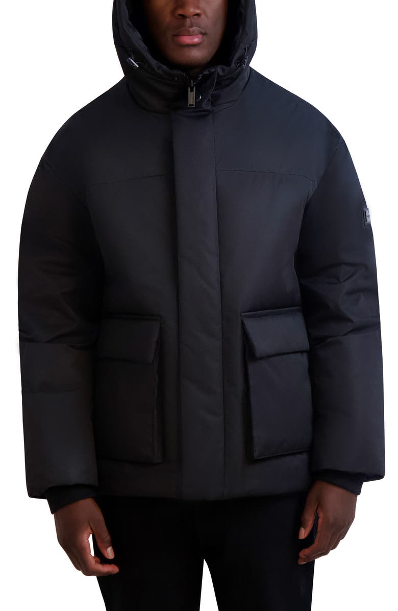 KARL LAGERFELD Hooded Puffer Jacket, Alternate, color, Black