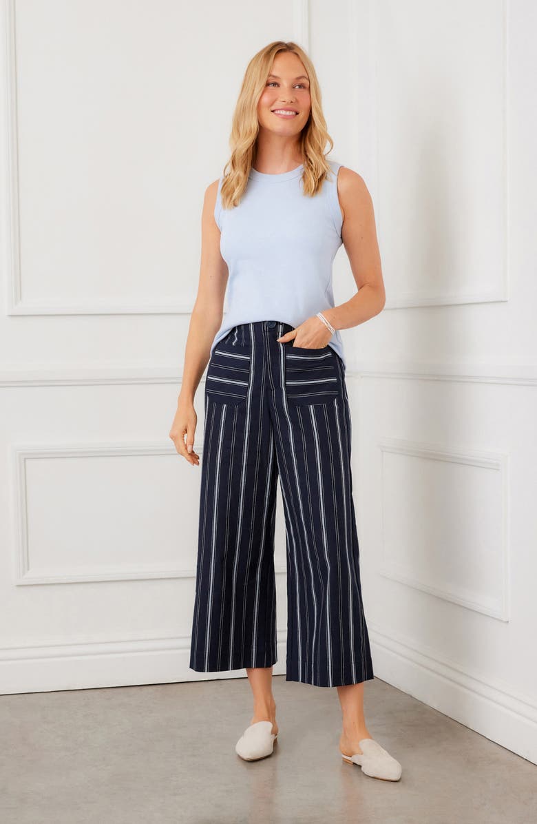 Karen Kane Stripe Wide Leg Crop Pants, Alternate, color, Blue