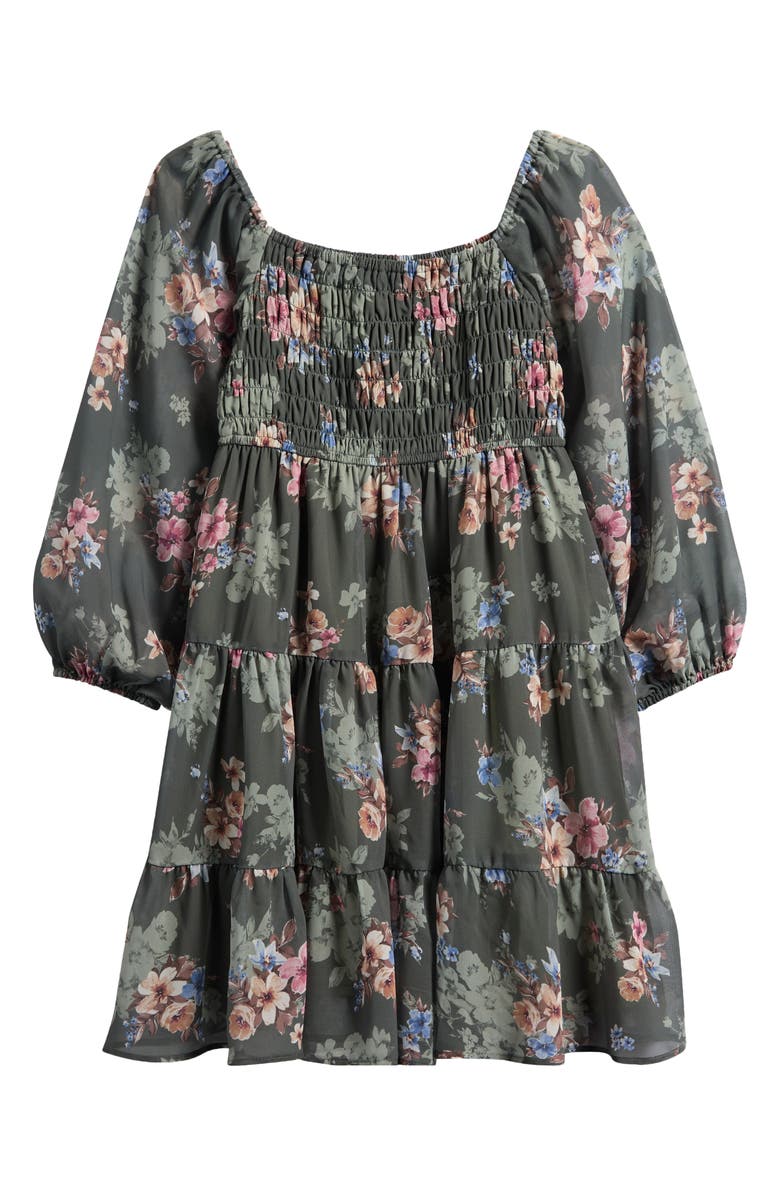 Ava & Yelly Kids' Printed Long Sleeve Chiffon Party Dress, Main, color, Olive
