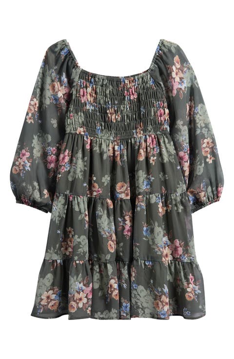 Kids' Printed Long Sleeve Chiffon Party Dress (Big Kid)
