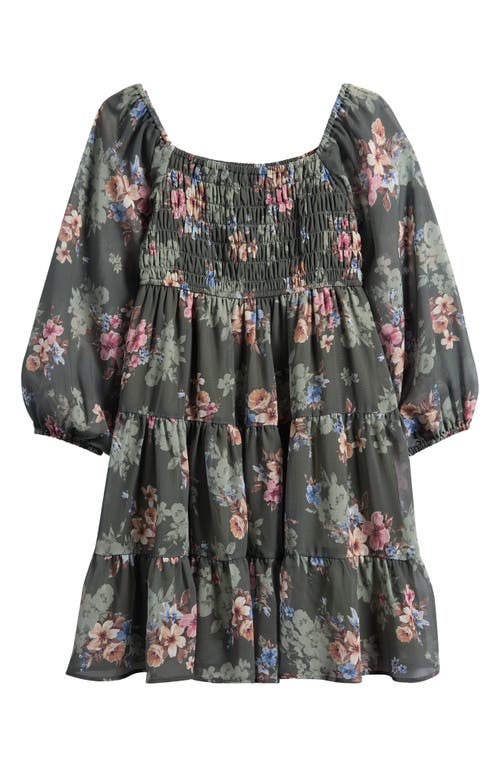 Ava & Yelly Kids' Printed Long Sleeve Chiffon Party Dress In Black