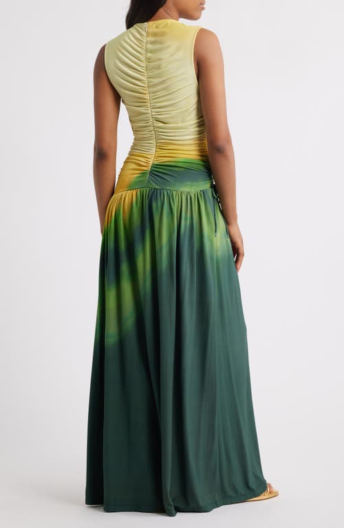 Sani Ruchi Center Ruched Ombré Knit Dress In Sunlit Emerald