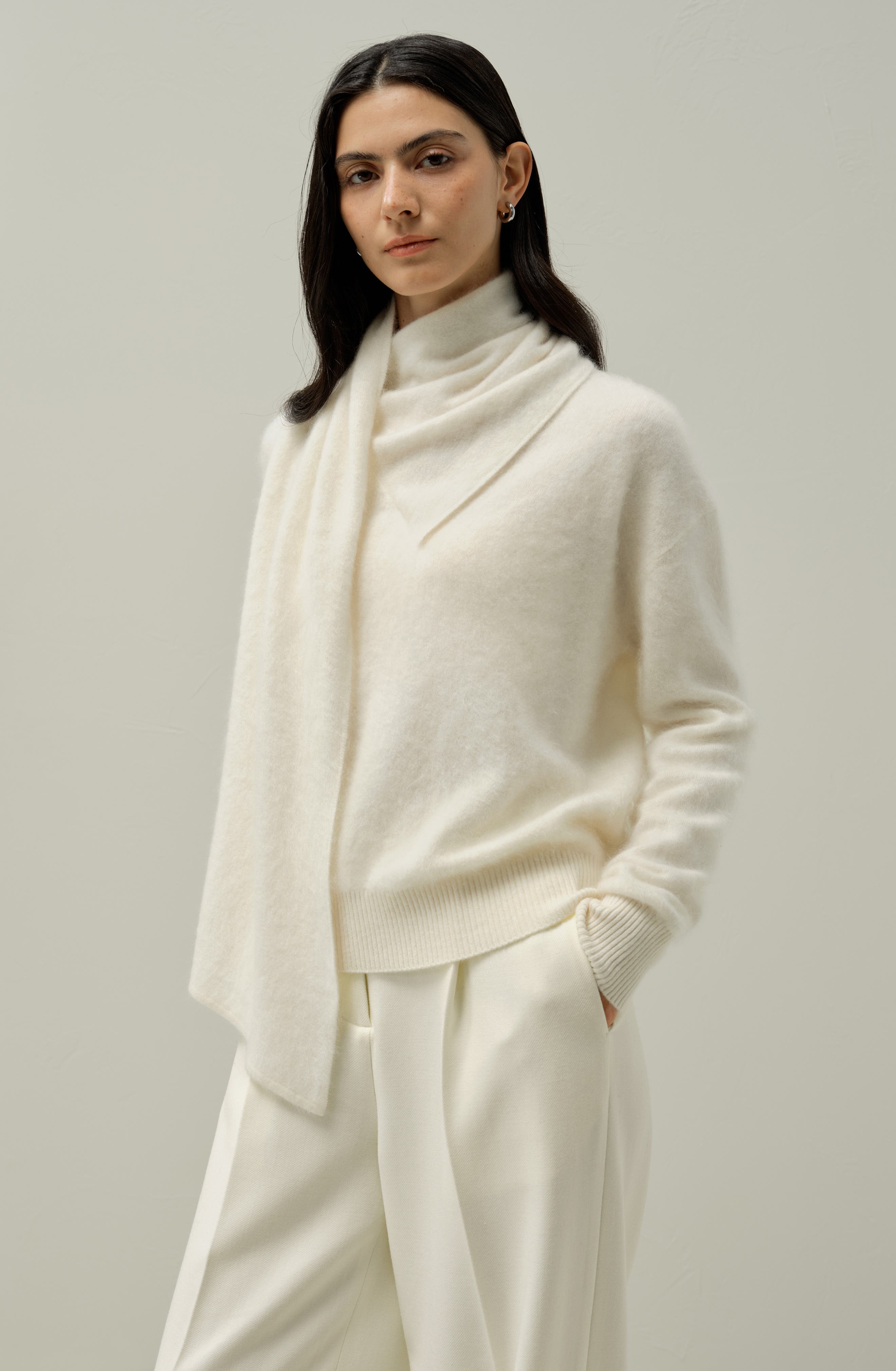 Draped Scarf Brushed Cashmere Sweater - image 2