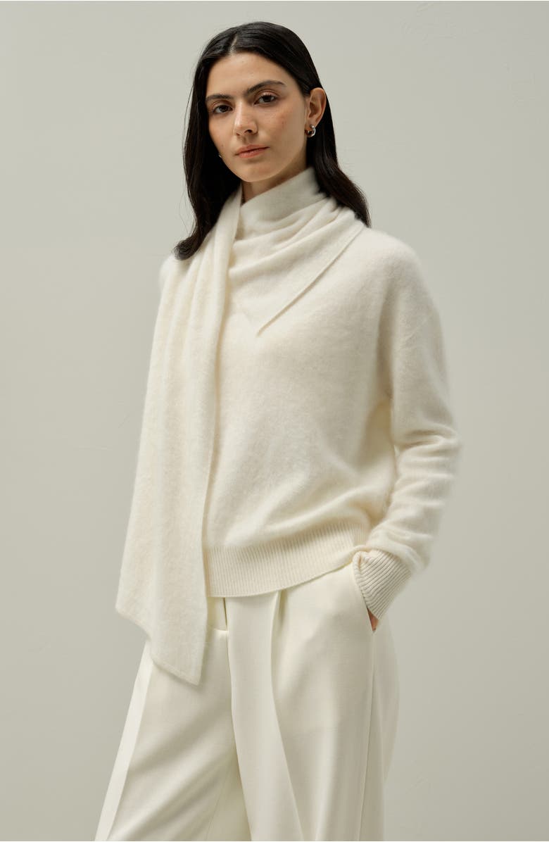 Lilysilk Draped Scarf Brushed Cashmere Sweater, Alternate, color, White