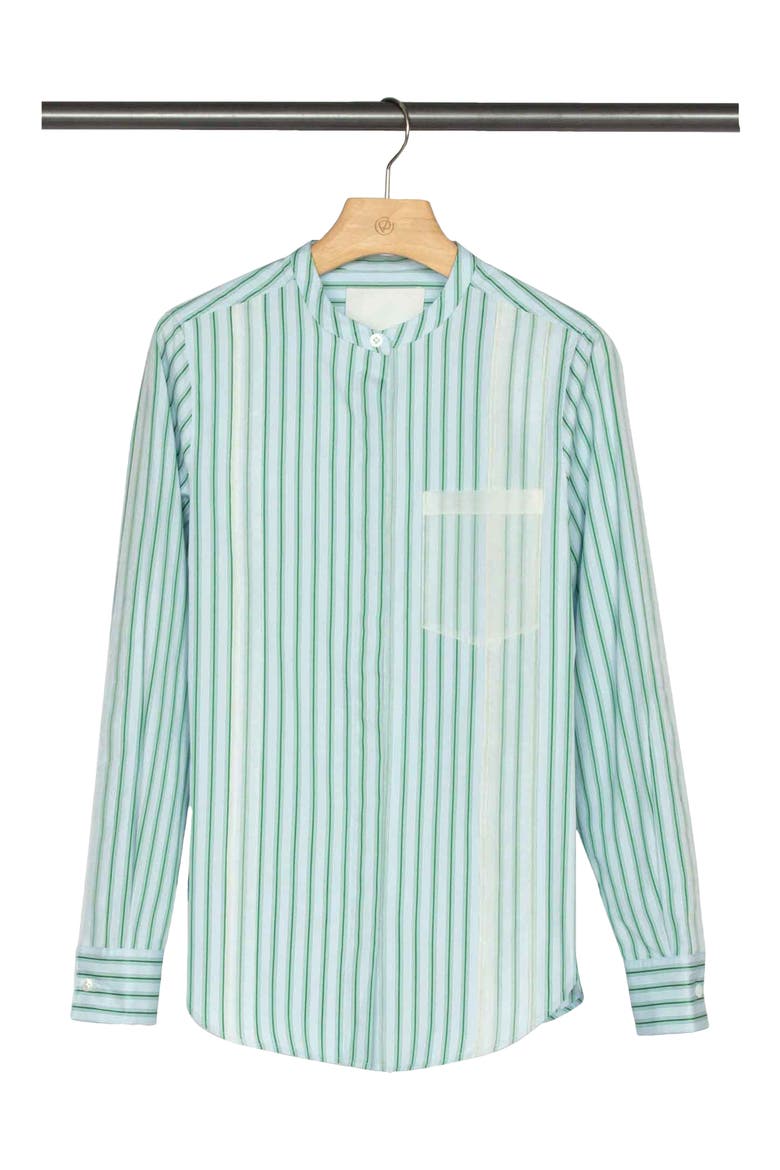 Striped Cotton Band Collar Shirt, Main, color, ICE BLUE-GREEN STRIPE