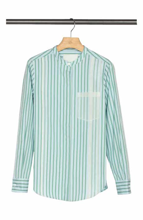 Striped Cotton Band Collar Shirt