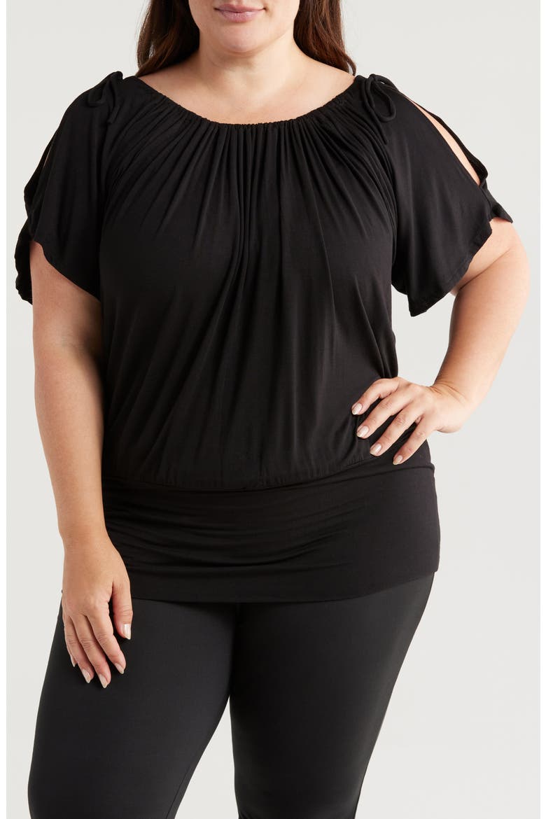 Banded Blouson Top, Main, color, BLACK