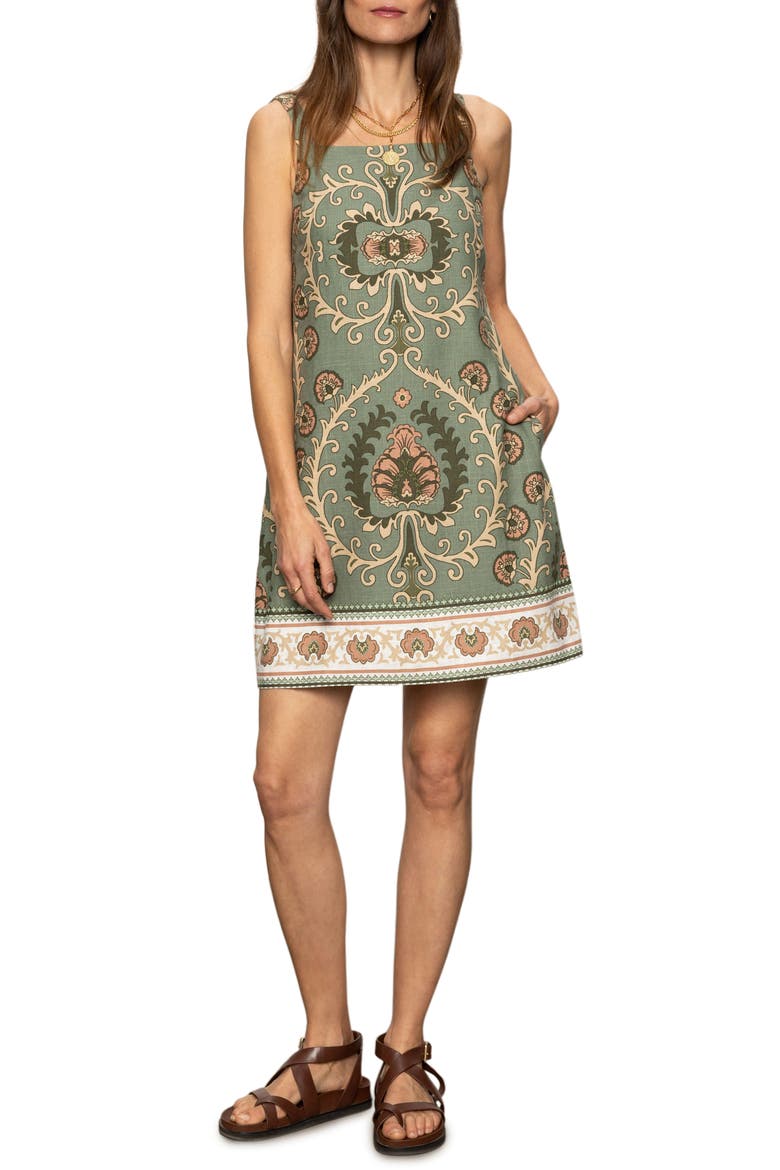 Tapestry Pattern Shift Dress, Main, color, MEZZO SAGE