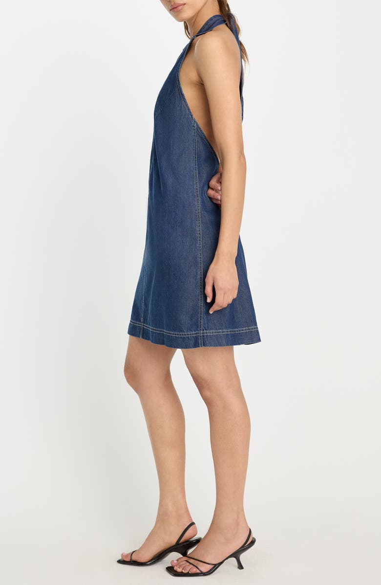 Good American Halter Neck Denim Shift Minidress, Alternate, color, Indigo1187