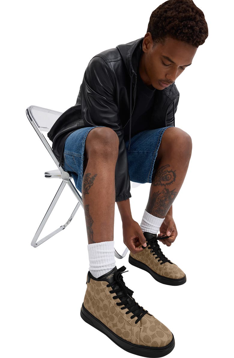 COACH High Line Signature High Top Sneaker, Alternate, color, Khaki Black