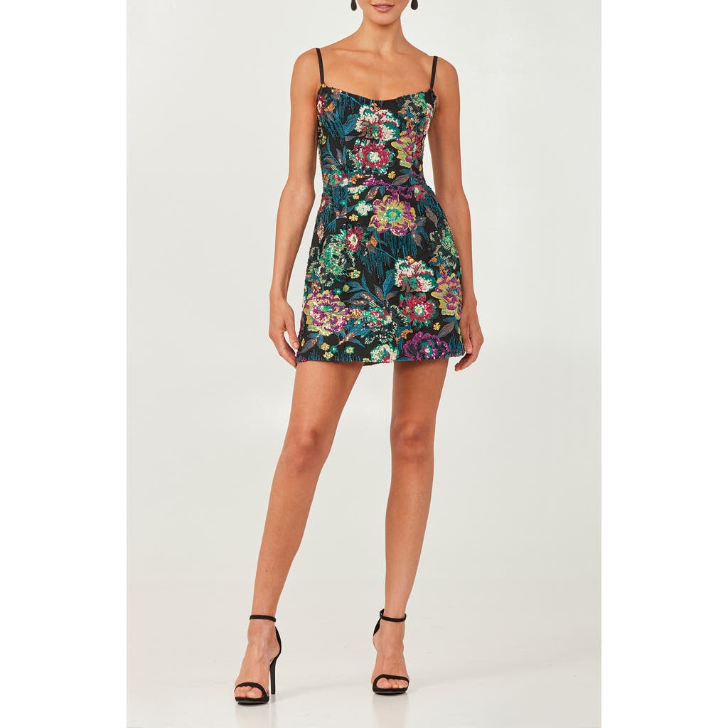 Helsi Cora Embellished Minidress In Black/fuchsia Floral