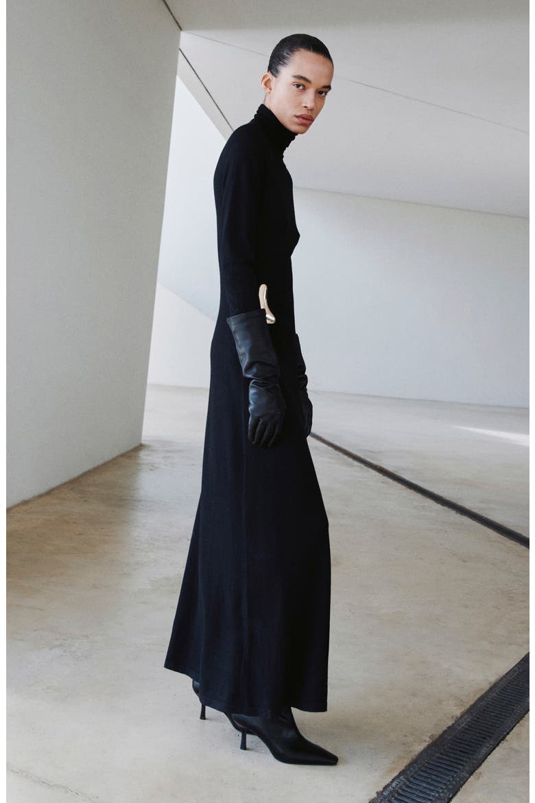 Turtleneck Long Sleeve Knit Dress, Main, color, BLACK
