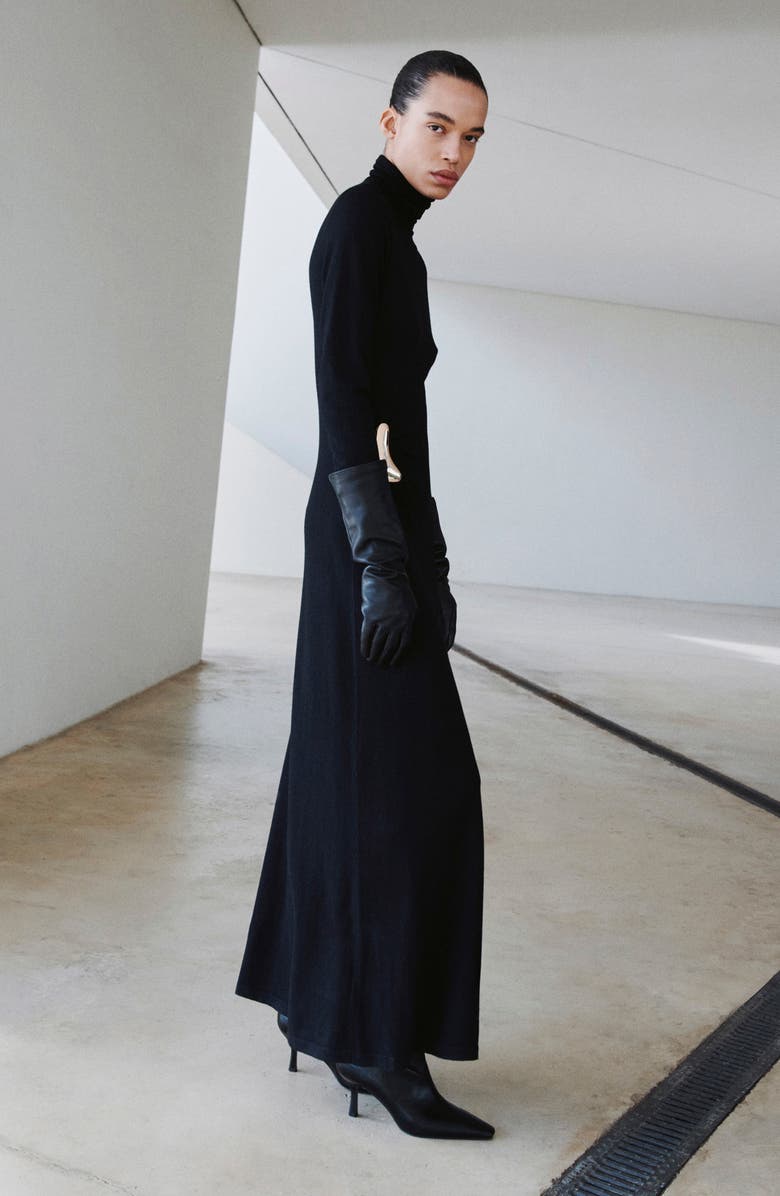 MANGO Turtleneck Long Sleeve Knit Dress, Main, color, Black