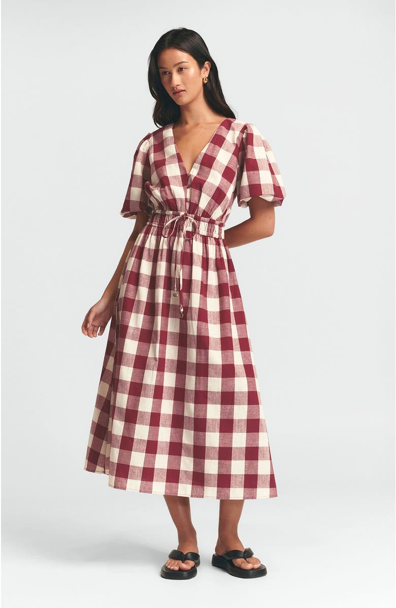 ST MRLO Rowley Midi Dress, Alternate, color, Berry Gingham