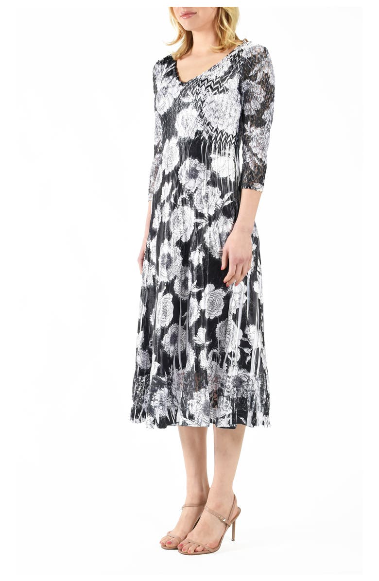 Komarov Floral Printed Charmeuse 3/4 Sleeve Dress, Alternate, color, Crysanthemum