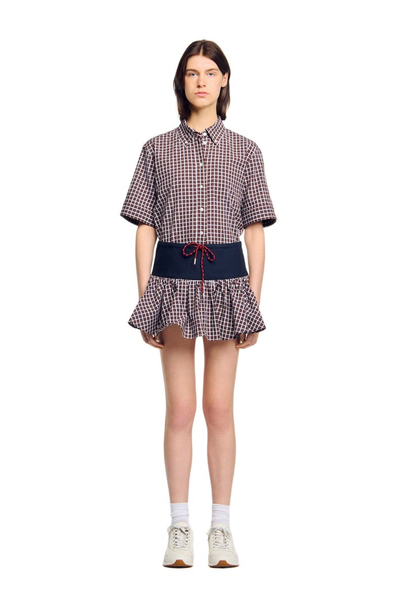 SANDRO Checked skort, Main, color, Brown