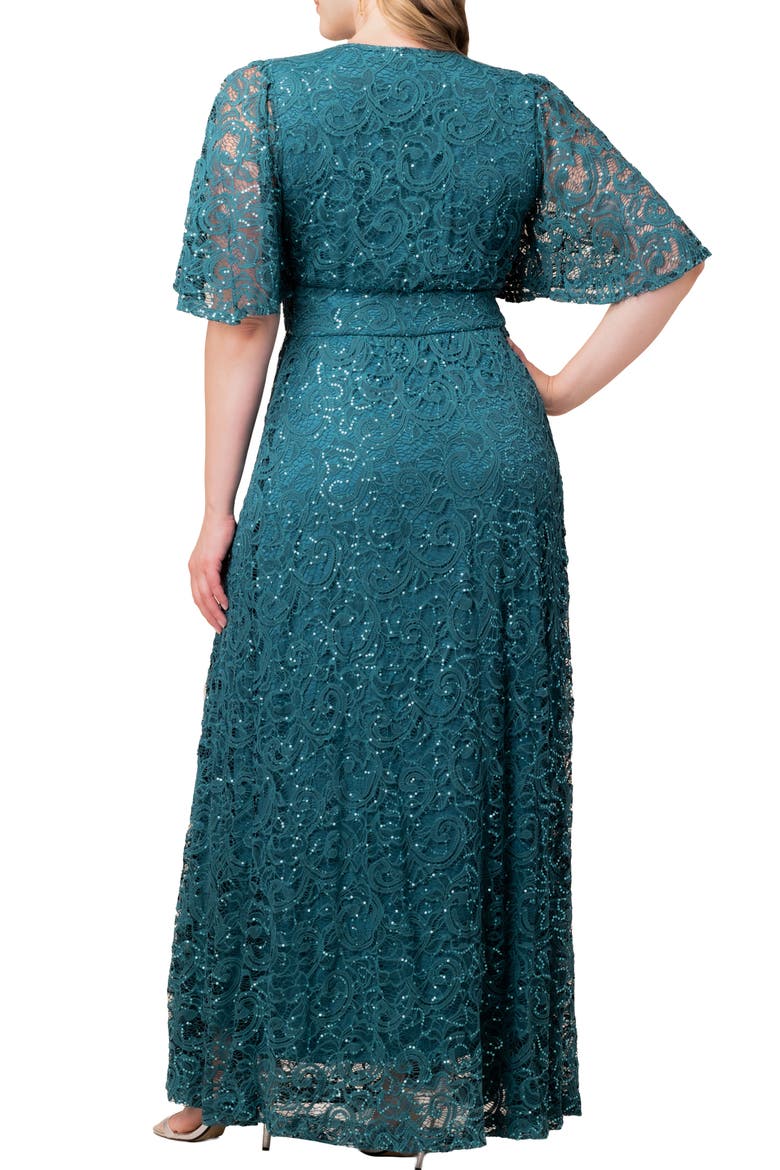 Luminous Sequin Lace A-Line Gown, Alternate, color, TEAL TOPAZ