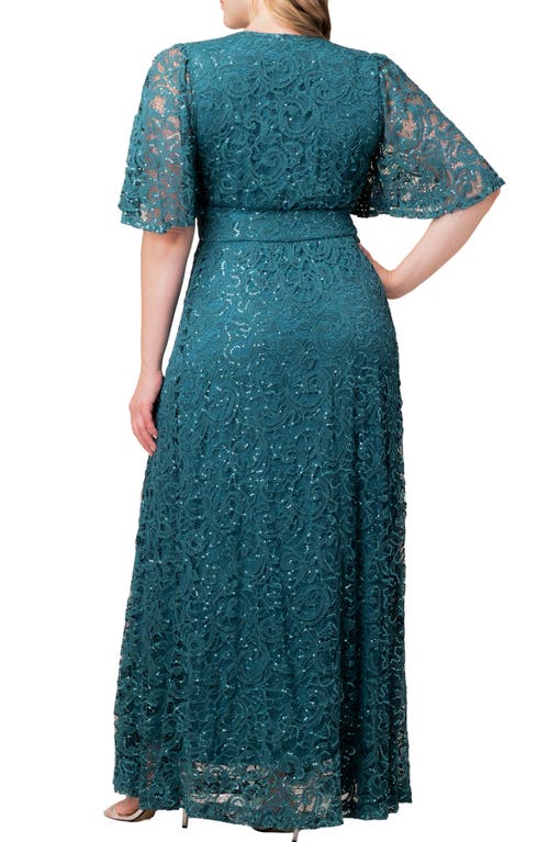 Kiyonna Luminous Sequin Lace A-line Gown In Blue
