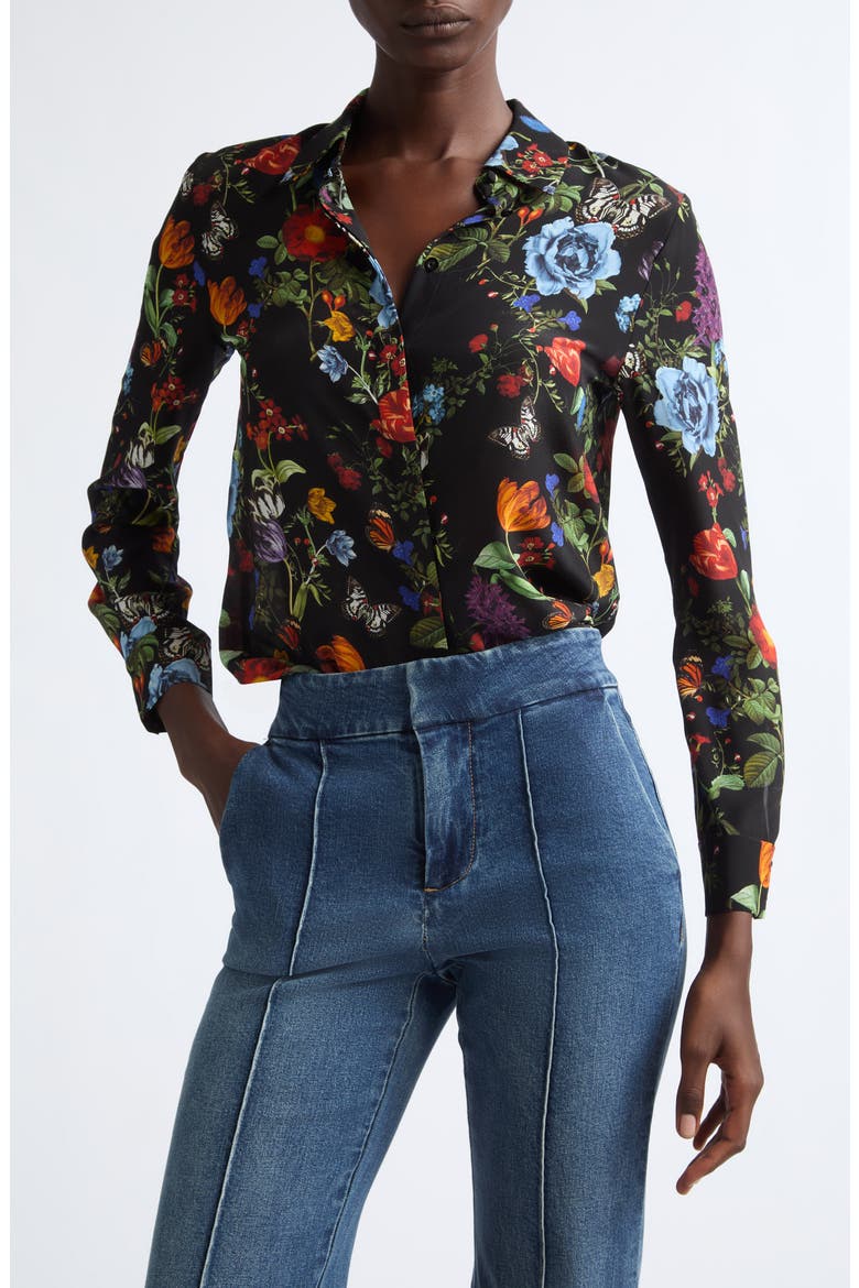 Willa Placket Silk Shirt, Main, color, MOONLIT MANOR SM