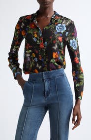 ALICE + OLIVIA Willa Placket Silk Shirt