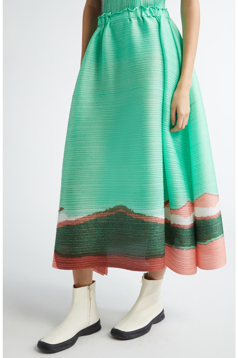 Pleats Please Issey Miyake Grainy Colors Pleated Midi Skirt (Women