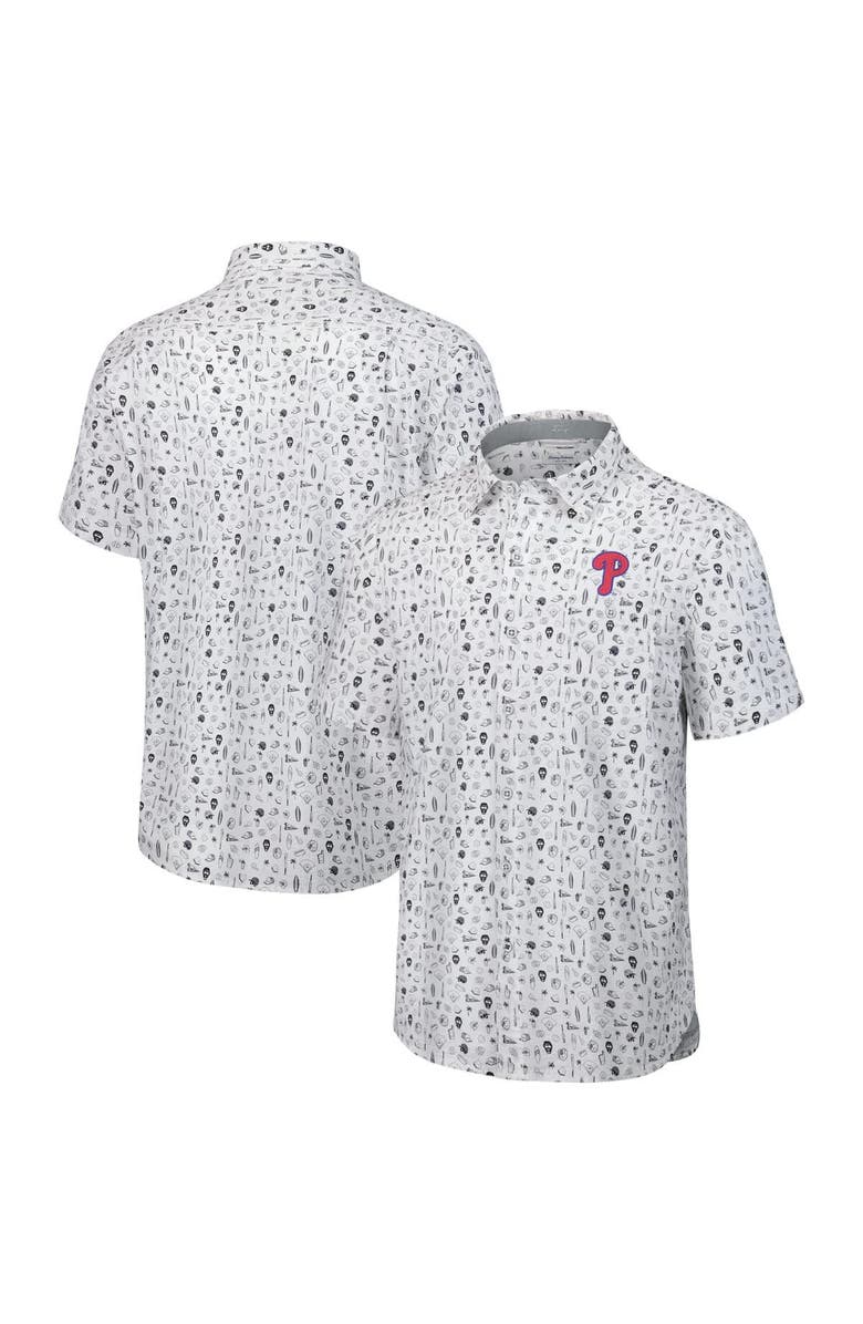 Tommy Bahama Men's Tommy Bahama  Gray Philadelphia Phillies Nova Wave Riptide Rally Camp Button-Up Short Sleeve Shirt, Main, color, 
