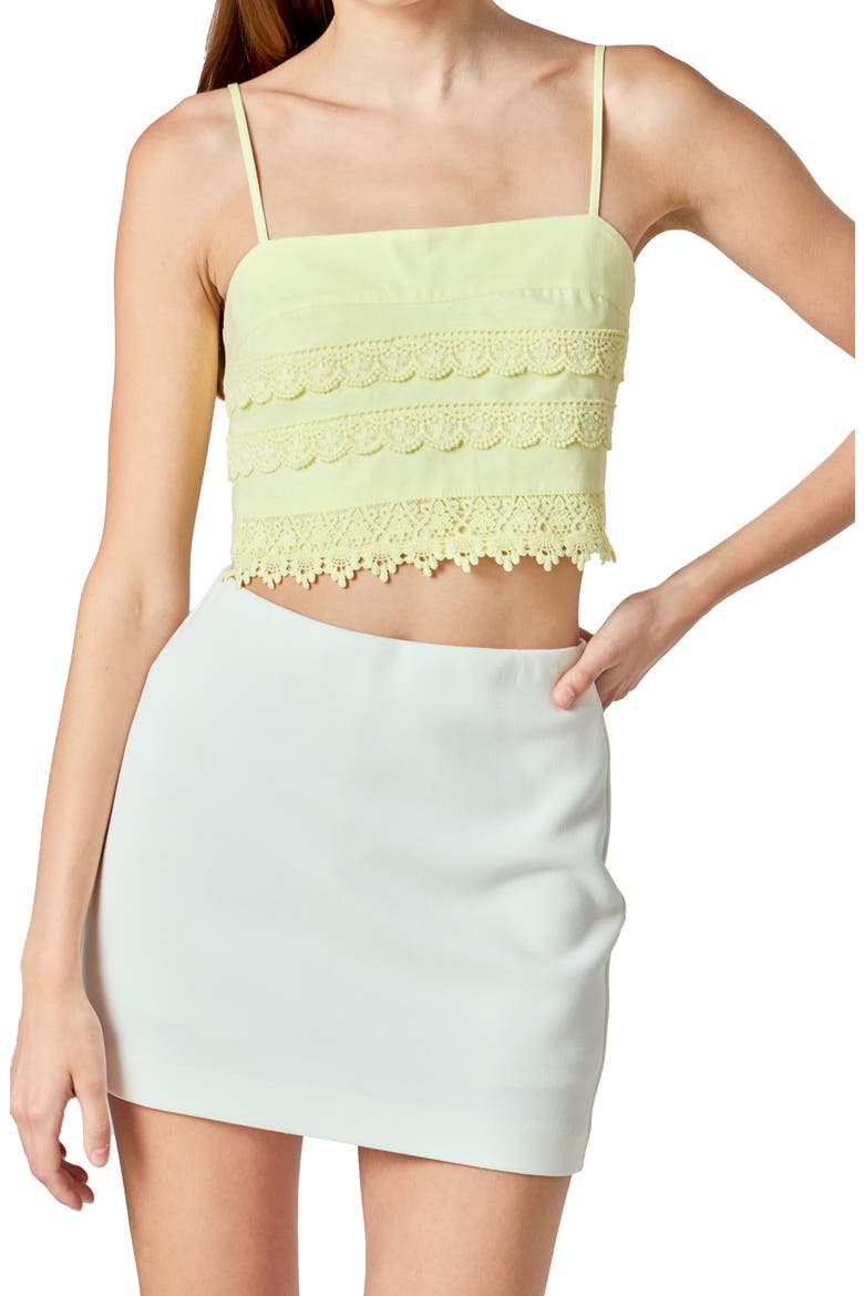Lace Crop Cotton & Linen Camisole, Alternate, color, BUTTER