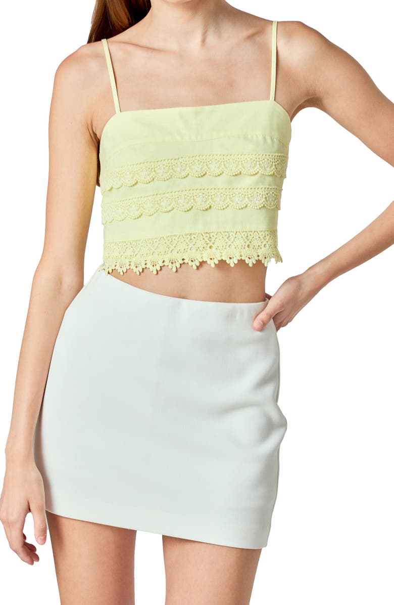 Endless Rose Lace Crop Cotton & Linen Camisole, Alternate, color, Butter